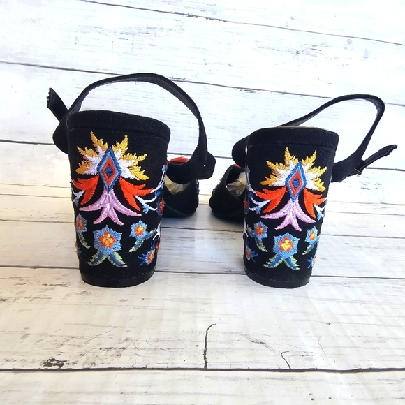 Rampage Black Colorful Beaded Embroidered Chunky Block Heels Western Boho - Picture 11 of 16